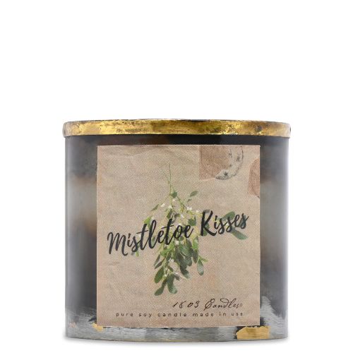 Tin with Gold Rim 10oz-Mistletoe Kisses GR Brown Label