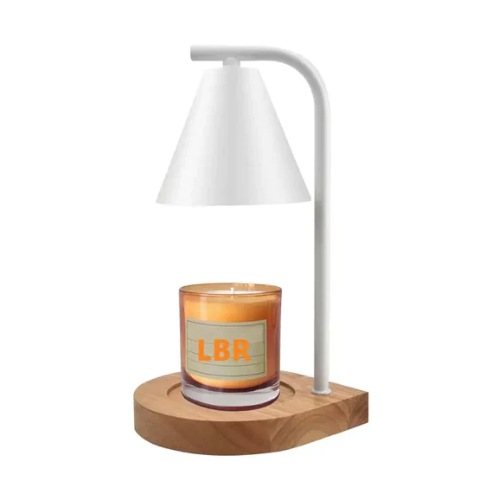 White & Wood Canle Warmer Lamp