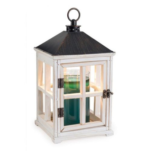 Wax Warmer-Weathered White Wooden Lantern